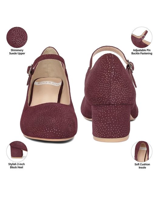 Rag & Co Red Bettola Shimmer Suede Mary Jane Sandals