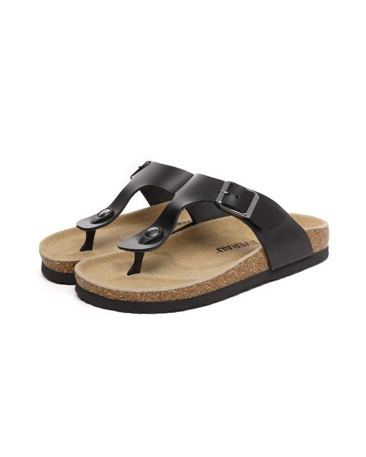 EverAu Australia Black Flamingo Leather Toe Thong Sandals