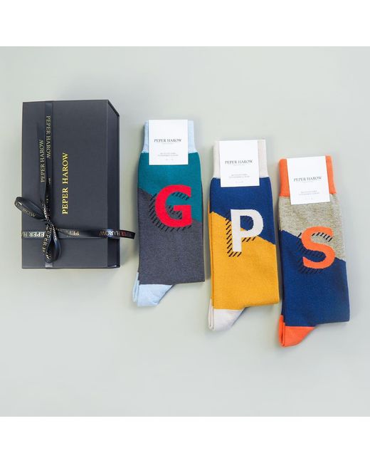 Peper Harow - Made in England Blue Alphabet Socks – G for men