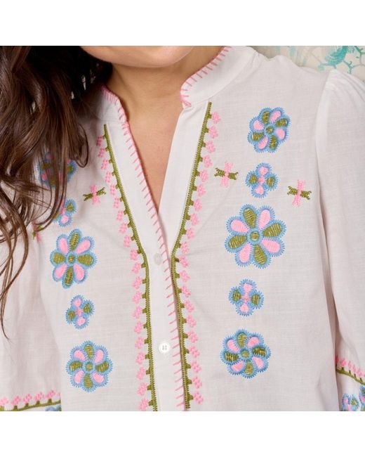 LAtelier London Blue Embroidered Sleeve Cotton Shirt