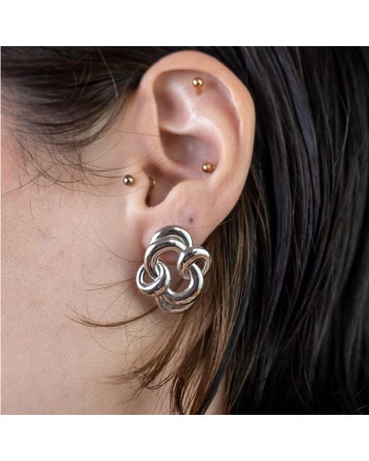 Gutta Design White Knot Earring Rhodium Plated
