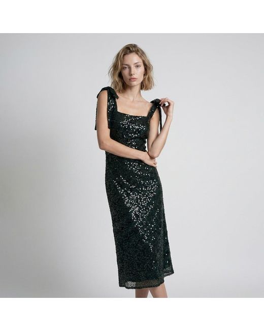 Modenaire Black Embellished Midi Dress Sculpted Neckline