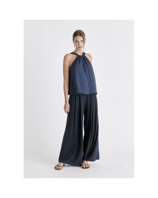 Paisie Blue Belted Halterneck Blouse