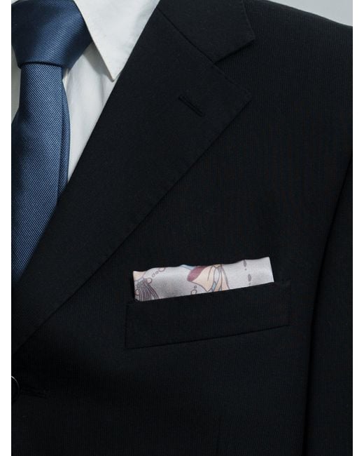 Lost Pattern Blue Datura Silk Pocket Square for men