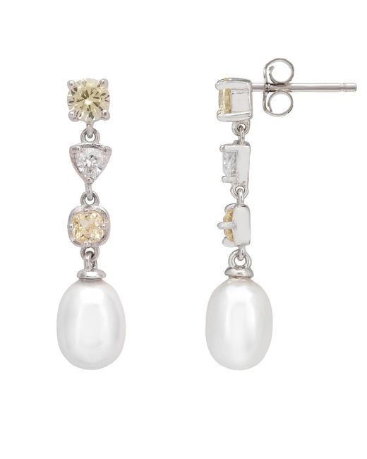 Latelita London White Pearl Whisper Drop Earrings Lemon Topaz