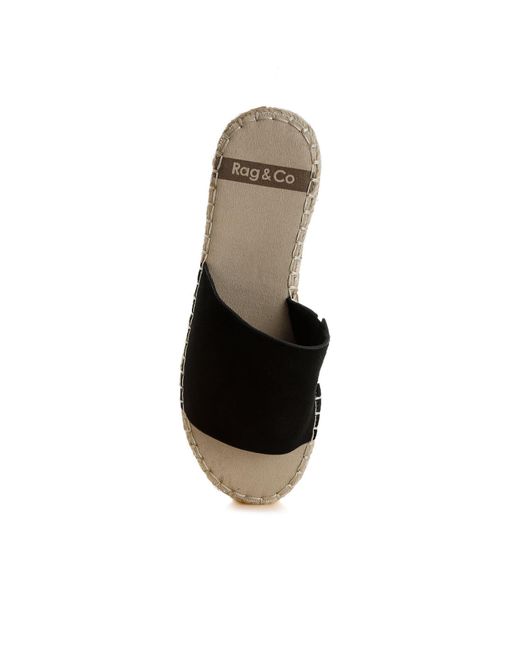 Rag & Co Black Huntra Real Soft Leather Espadrille Flatforms