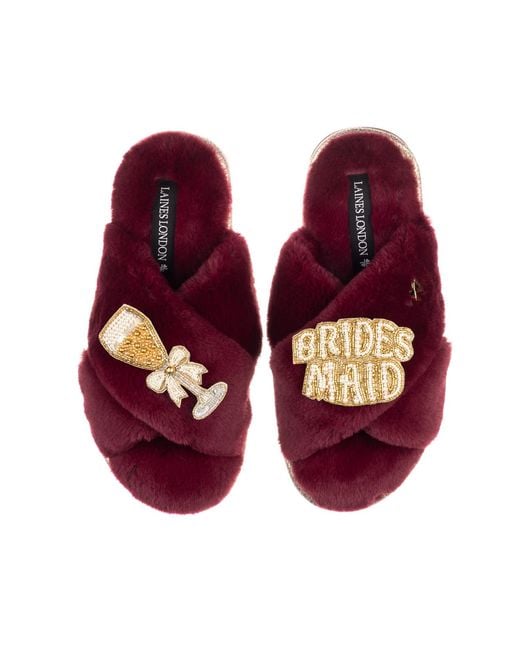 Laines London Red Classic Laines Slippers With Bridesmaid Brooches