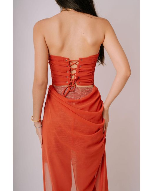 San Malo Red Chiffon Draped Top