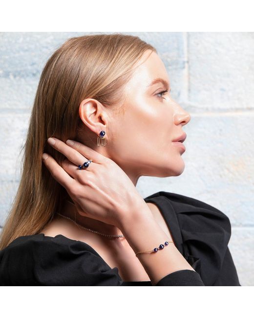 The Jewelz Blue 14K Nightbloom Beads & Aquamarine Diamond Drizzle Danglers Earrings For Gifting