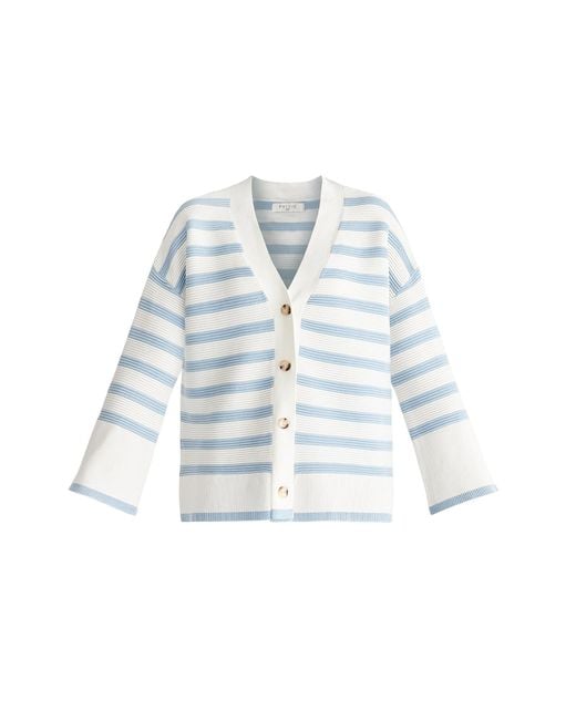 Paisie Blue Striped Ribbed Cardigan