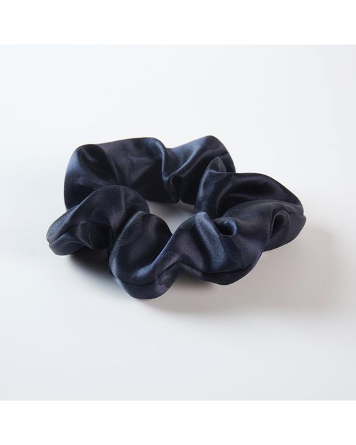 Soft Strokes Silk Blue Pure Mulberry Silk French Scrunchie, Jacquard Silk, Set Of Three In Navy Cloud