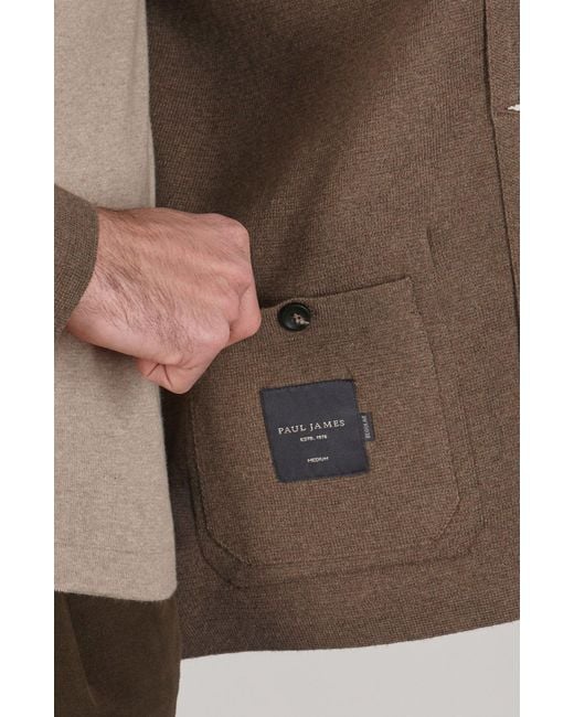 Paul James Knitwear Brown Midweight Cotton Jaipur Knitted Nehru Jacket for men