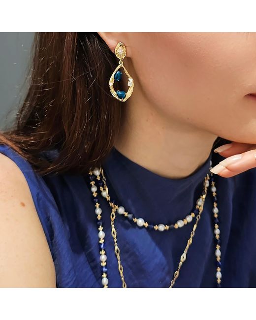 Farra Metallic Lapis With Freshwater Pearls Choker Necklace