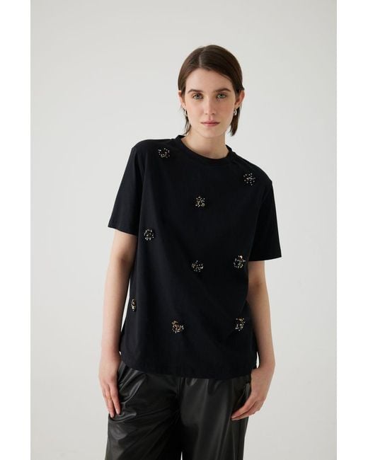 Exquise Black Bexley T-Shirt Jewel Neck T Shirt