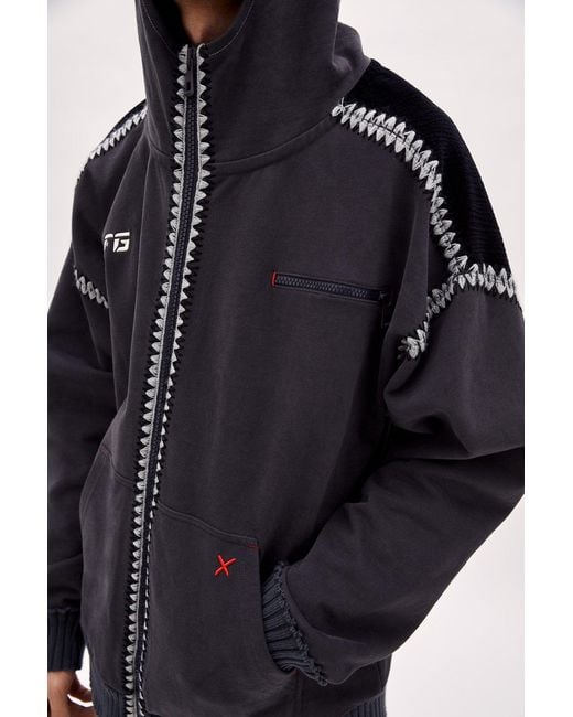 Pcfg Black Crochet Zip Up Hoodie for men