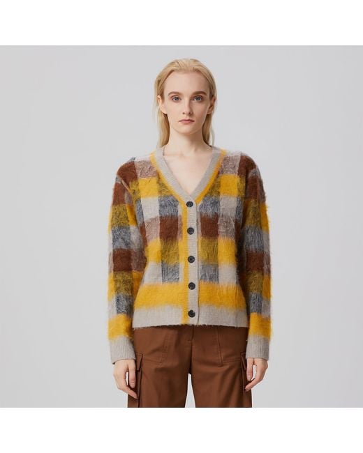 Smart and Joy Orange Check Pattern Cardigan