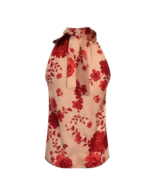 2KStyle Red Dakota Floral Halterneck Satin Effect Blouse