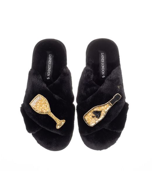 Laines London Blue Classic Laines Slippers With Ace Of Champagne Brooches