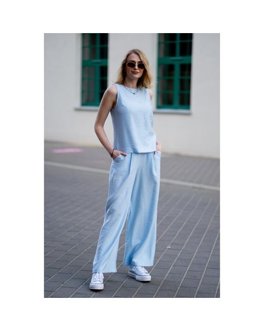 Oh!Zuza Blue Matte Viscose Top & Wide-Leg Trousers Set