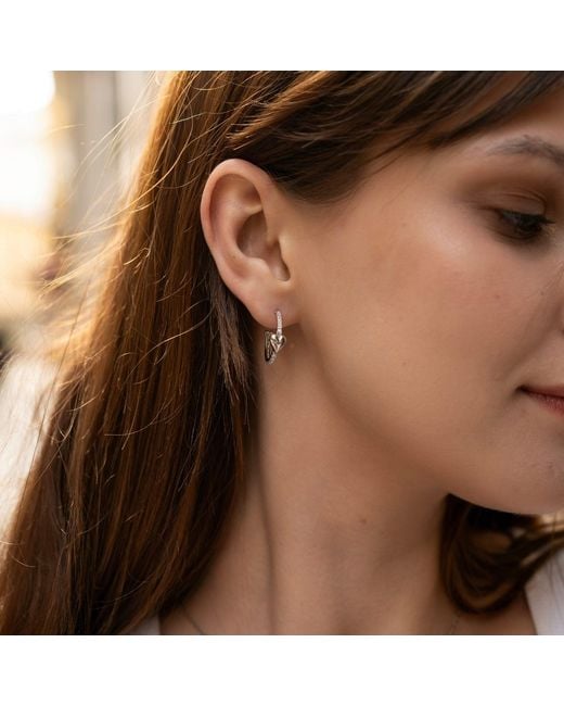 Spero London Metallic Hoop Heart Diamond Style Pave Sterling Earring