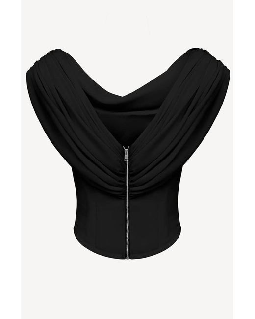 POST MERIDIEM Black Draped Cowl-Neck Top With Front Panel Draping