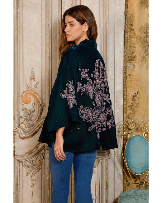 Artemis Muse Blue Wild Flowers & Butterflies & Velvet Embroidered Short Kimono