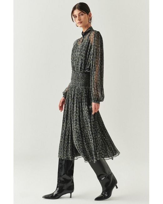 Exquise Black Vada Pleated Midi Skirt