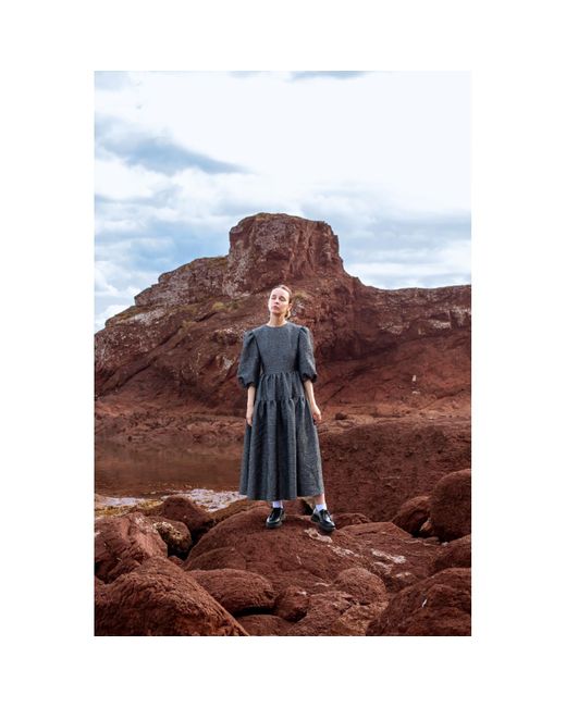 KAROLINA OZOLINSIUTE Gray Luna Dark Maxi Dress With Sleeves