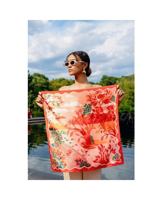 Jessie Zhao New York Red Double Sided Silk Scarf Crossing