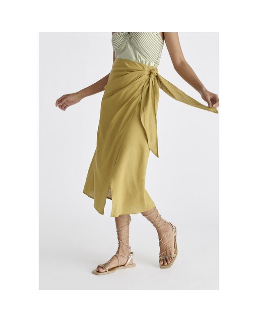 Paisie Yellow Linen Blend Wrap Skirt