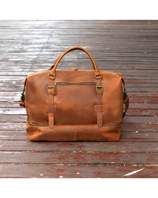 Touri Brown Genuine Leather Weekender With Outerwear Compartment for men