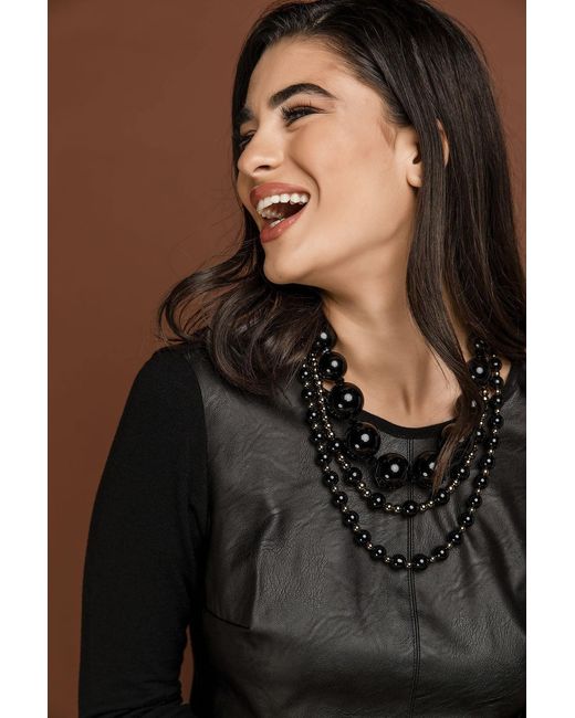 Conquista Black Dress With Faux Leather Detail By Si Fashion