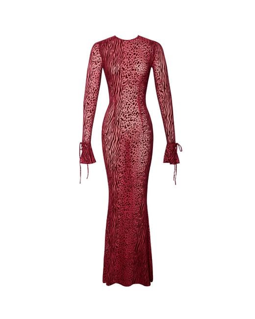 Miss Circle New York Red Waylynn Burnout Velvet Detail Mesh Backless Maxi Dress