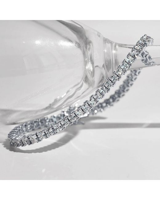 Diamonbliss Metallic Classic Three Millimeter Princess Cut Tennis Bracelet, Platinum