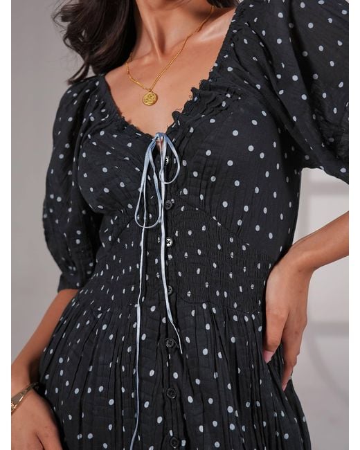 Rose & Nancy Blue Eloise Spot Print Cotton Crinkle Maxi Dress