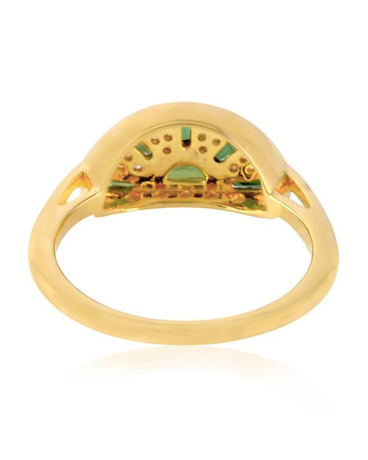 Artisan Metallic Green Tourmaline Natural Diamond 18k Yellow Gold Ring