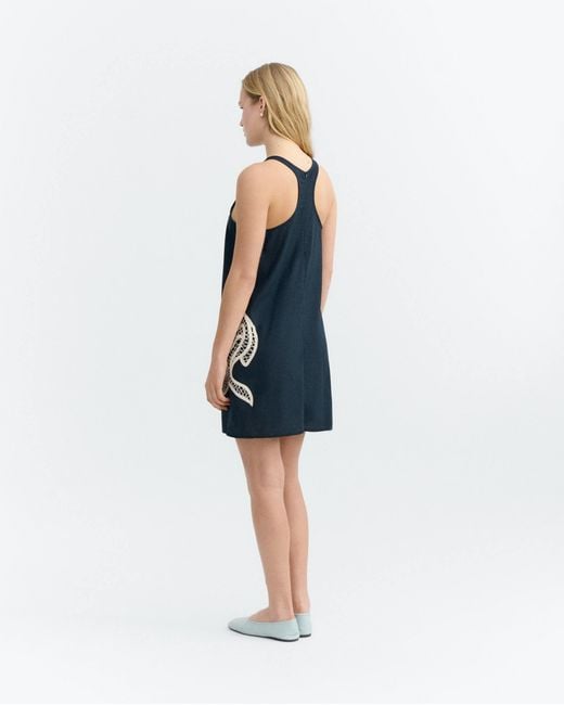 Thinking Mu Black Short Hand Embroidered Dress Fish Aniela
