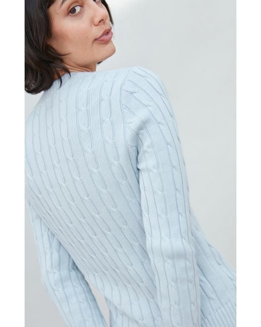 Paul James Knitwear Blue Cotton Taylor Cable Crew Neck Jumper