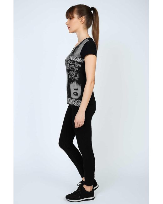 Conquista Black Graphic Print Viscose-Elastane Jersey Top