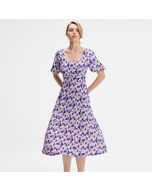 Smart and Joy Purple Square Neckline Liberty Print Dress