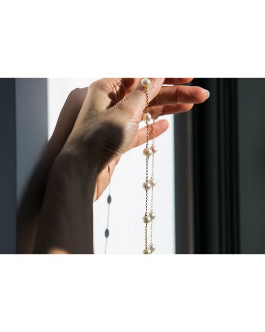 Pearls of the Orient Online Metallic Gratia Plated Chain Necklace With Cultured Freshwater Pearls