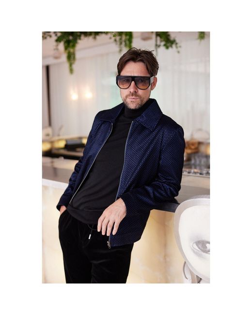 DAVID WEJ Blue Washington Aviator Jacquard Jacket for men