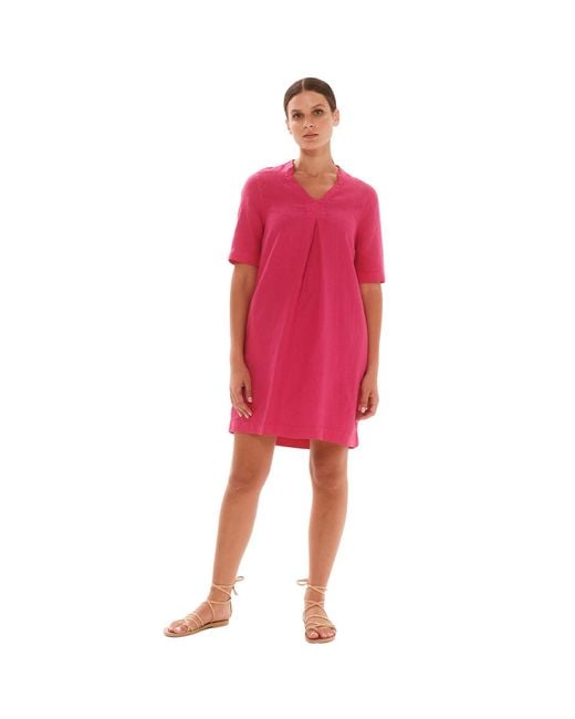 Haris Cotton Natural Neutrals Linen Dress With Notched Neckline Beach Sand