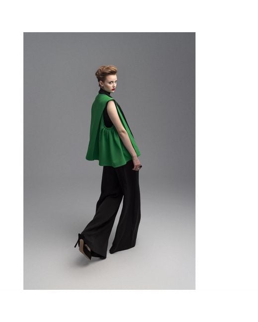 Julia Allert Black Wide-Leg Trousers With Contrasting Waistband