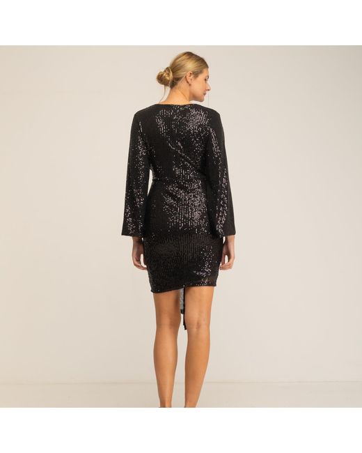Tantra Spain Sl Black Sequined Dress With V-Neckline And Draped Waistline