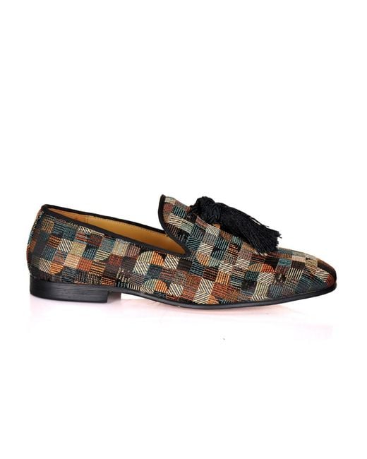 DAVID WEJ Black Alberto Square Embroidery Tassel Loafers for men