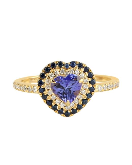 Artisan Blue Tanzanite, Sapphire & Diamond Heart Halo Ring