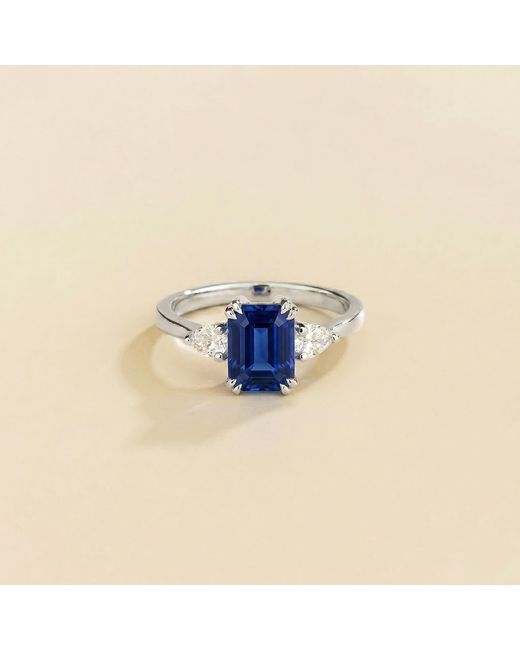 Juvetti Blue Ailes Sapphire Emerald-Cut Ring With Pear Side Diamonds