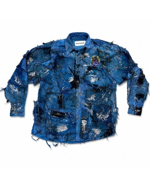 Zasta Studio Blue Wearable Ruins Shredded Denim Colored Shirt F