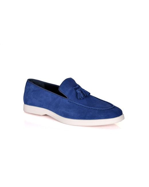 DAVID WEJ Blue Lorenzo Suede Tassel Loafers for men